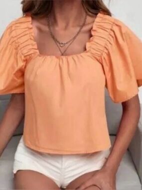 Zara Orange Cropped shirt with gathered sleeves